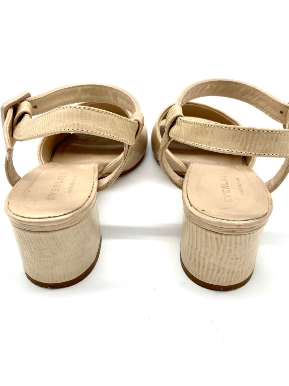 Everlane The Block Heel Sandal in Lizard Cream Tan Beige Square Toe Sz 6.5 - Picture 7 of 9